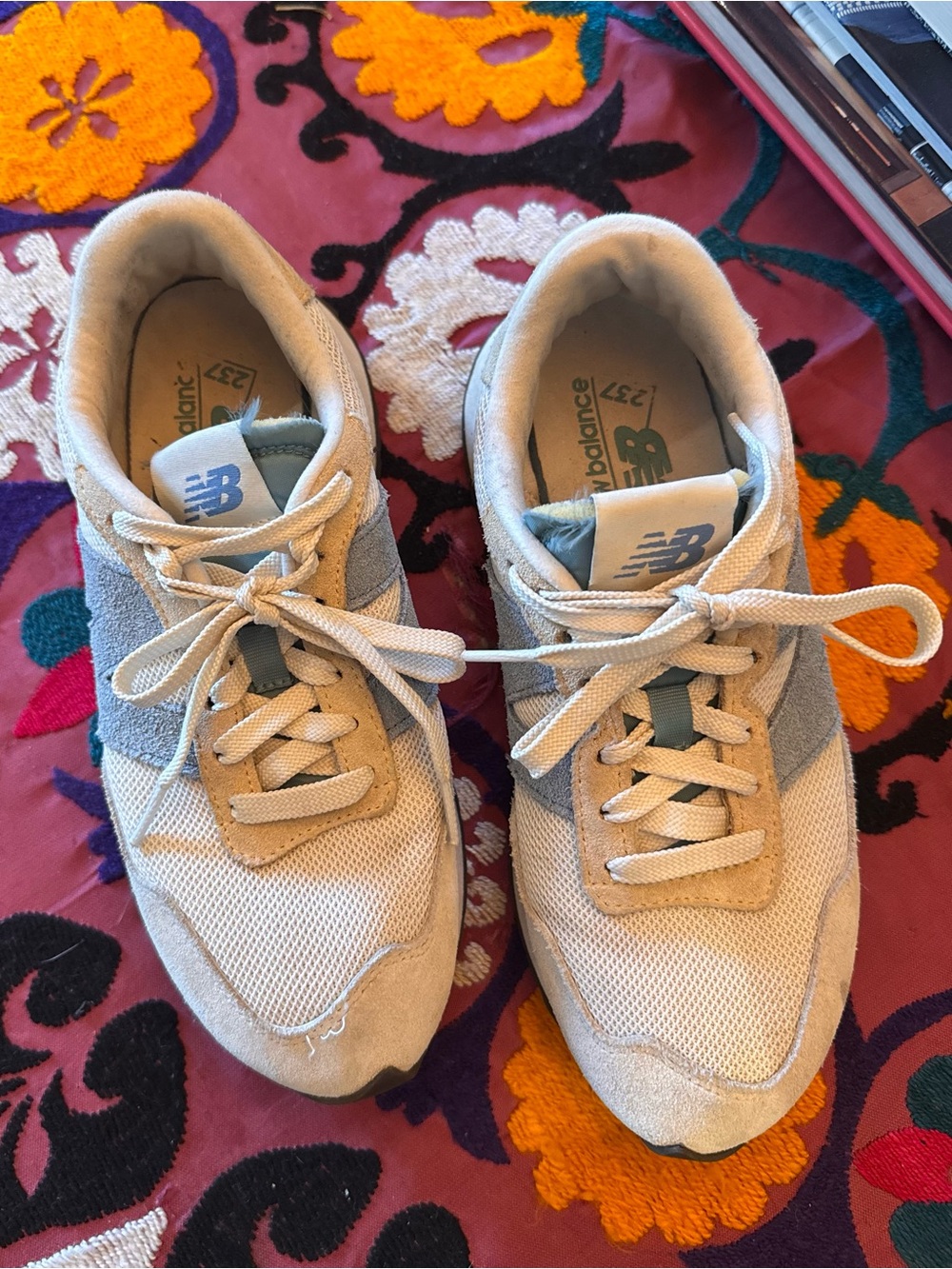 New Balance 237 Beige and Light Blue Retro Style Sneakers (7.5)